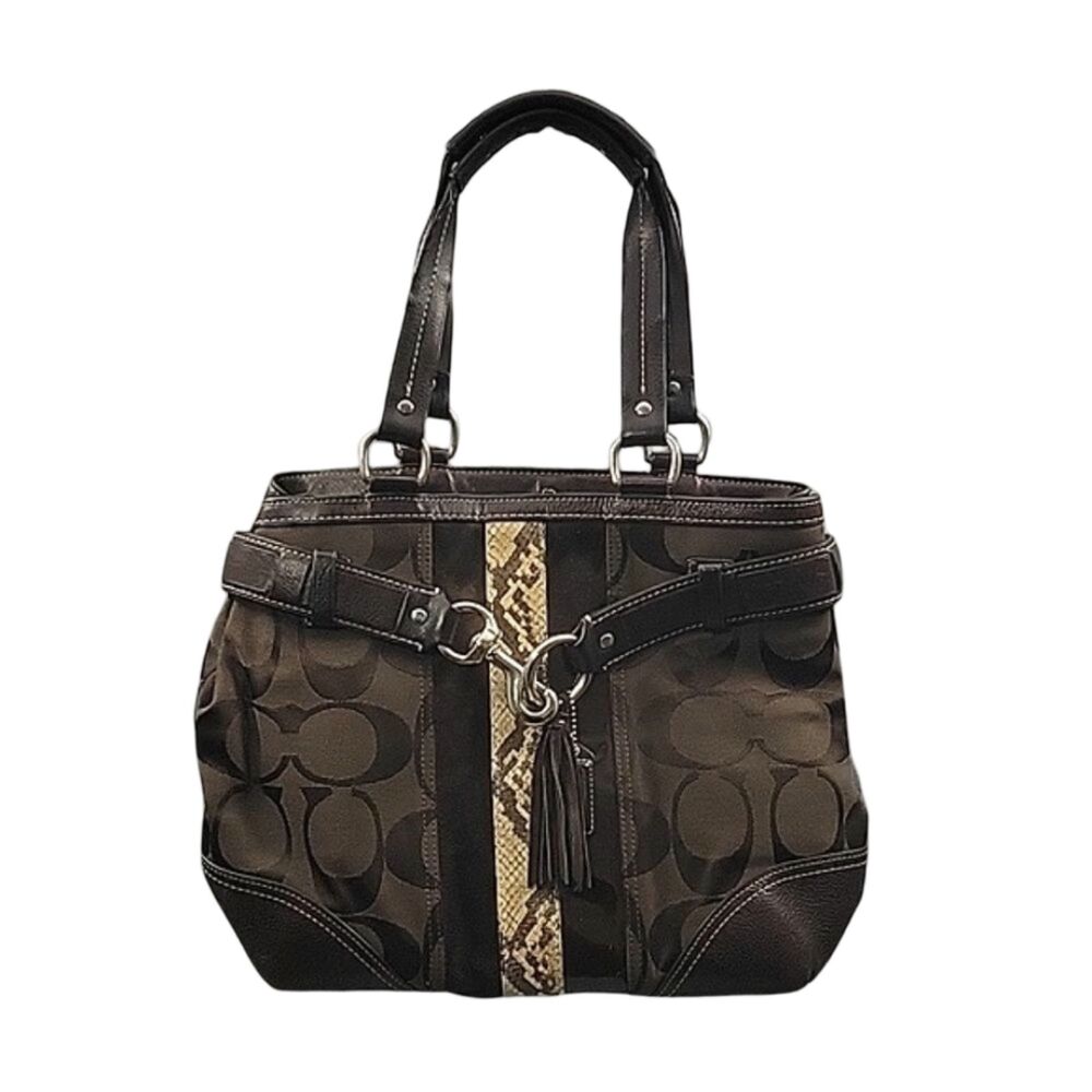Coach Hampton Signature Logo Python Brown Tote Sh… - image 1